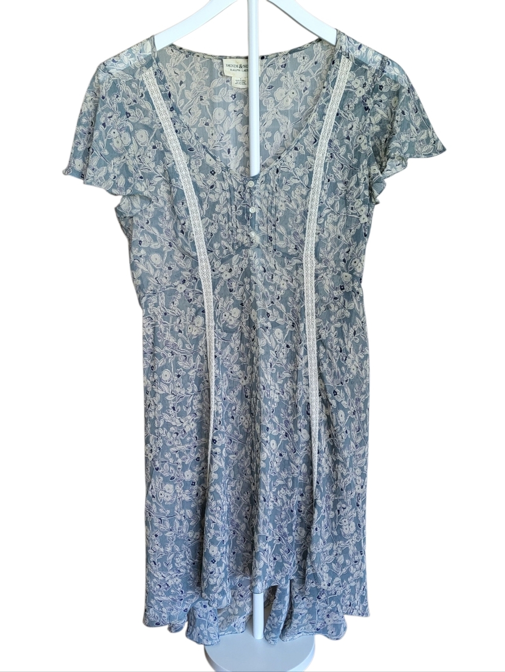 Denim & Supply Ralph Lauren Dress Blue Floral V-Neck High-Low Midi 6 Boho-chic